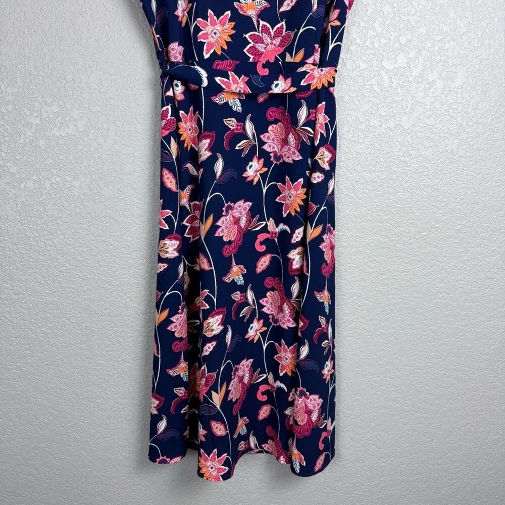 Loft NWT Floral Tie Waist Dress Navy Blue & Pink 10 Spring Romantic Button Front - Picture 10 of 13